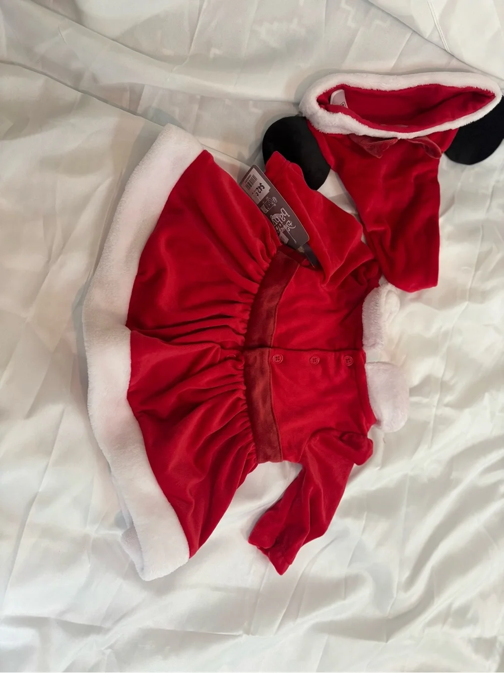 Disney Red Minnie Mouse Velvet Holiday Dress with Hat & Tights 0-3m